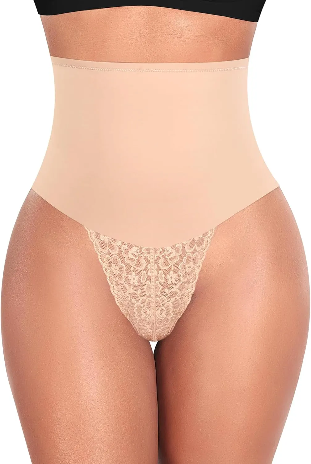 Werena Tummy Control Thong Shapewear for Women Mid High Waisted Body Shaper Underwear Lace Shaping Thong Girdle Panties