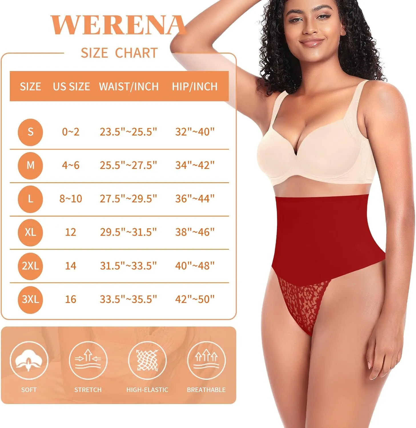 Werena Tummy Control Thong Shapewear for Women Mid High Waisted Body Shaper Underwear Lace Shaping Thong Girdle Panties