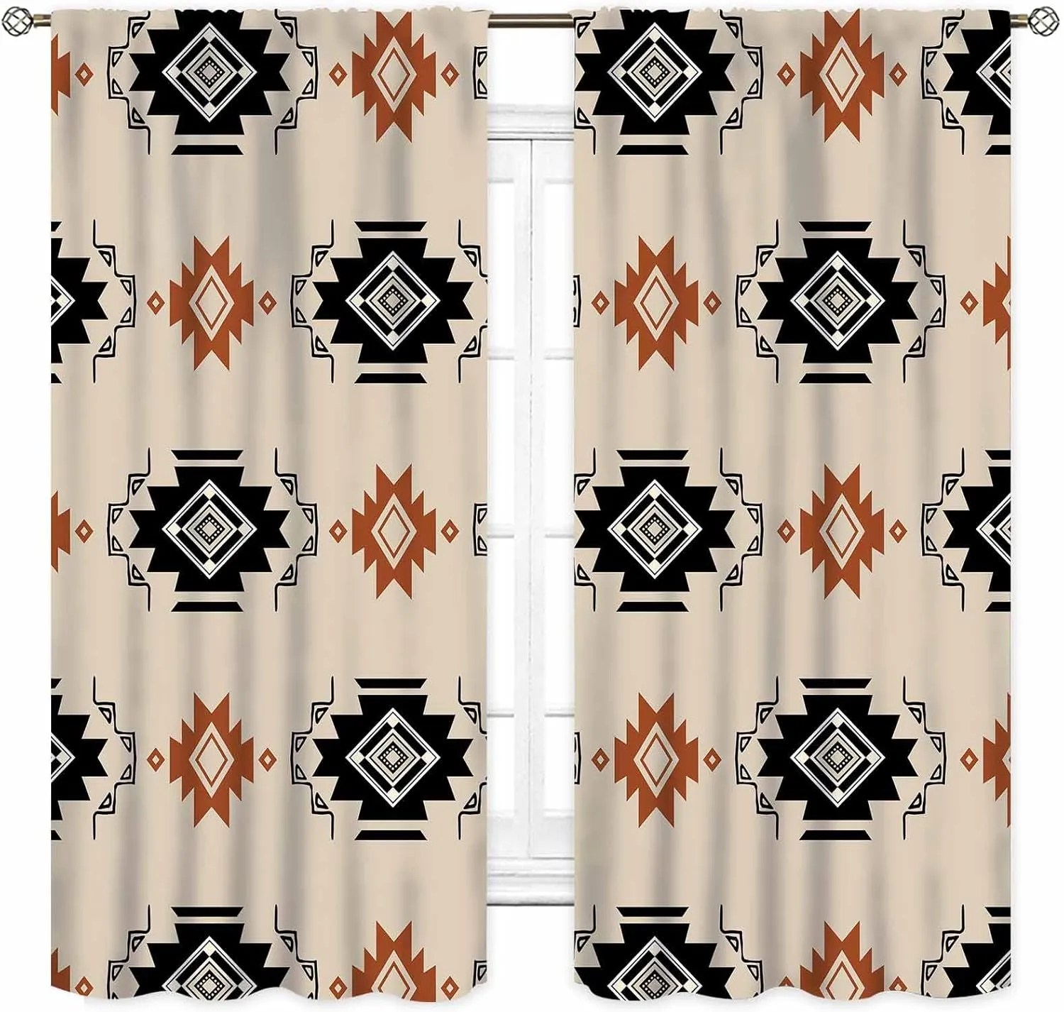 Western Aztec Curtains, Boho Abstract Tribal Geometric Pattern Ethnic Southwestern Rustic Window Drapery Treatments for Bedroom Living Room Kitchen Bathroom 2 Panels Set, 42"x45" Inch