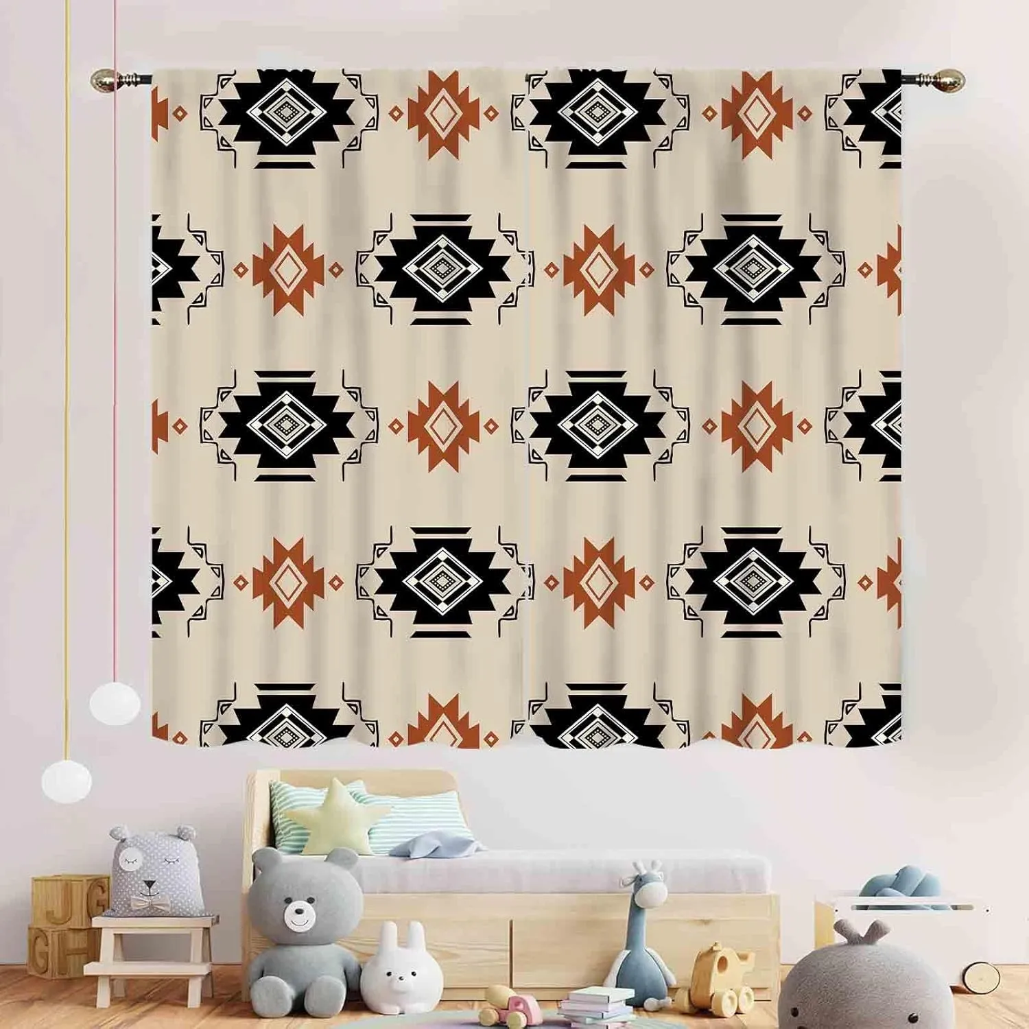 Western Aztec Curtains, Boho Abstract Tribal Geometric Pattern Ethnic Southwestern Rustic Window Drapery Treatments for Bedroom Living Room Kitchen Bathroom 2 Panels Set, 42"x45" Inch