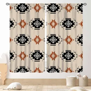 Western Aztec Curtains, Boho Abstract Tribal Geometric Pattern Ethnic Southwestern Rustic Window Drapery Treatments for Bedroom Living Room Kitchen Bathroom 2 Panels Set, 42"x45" Inch