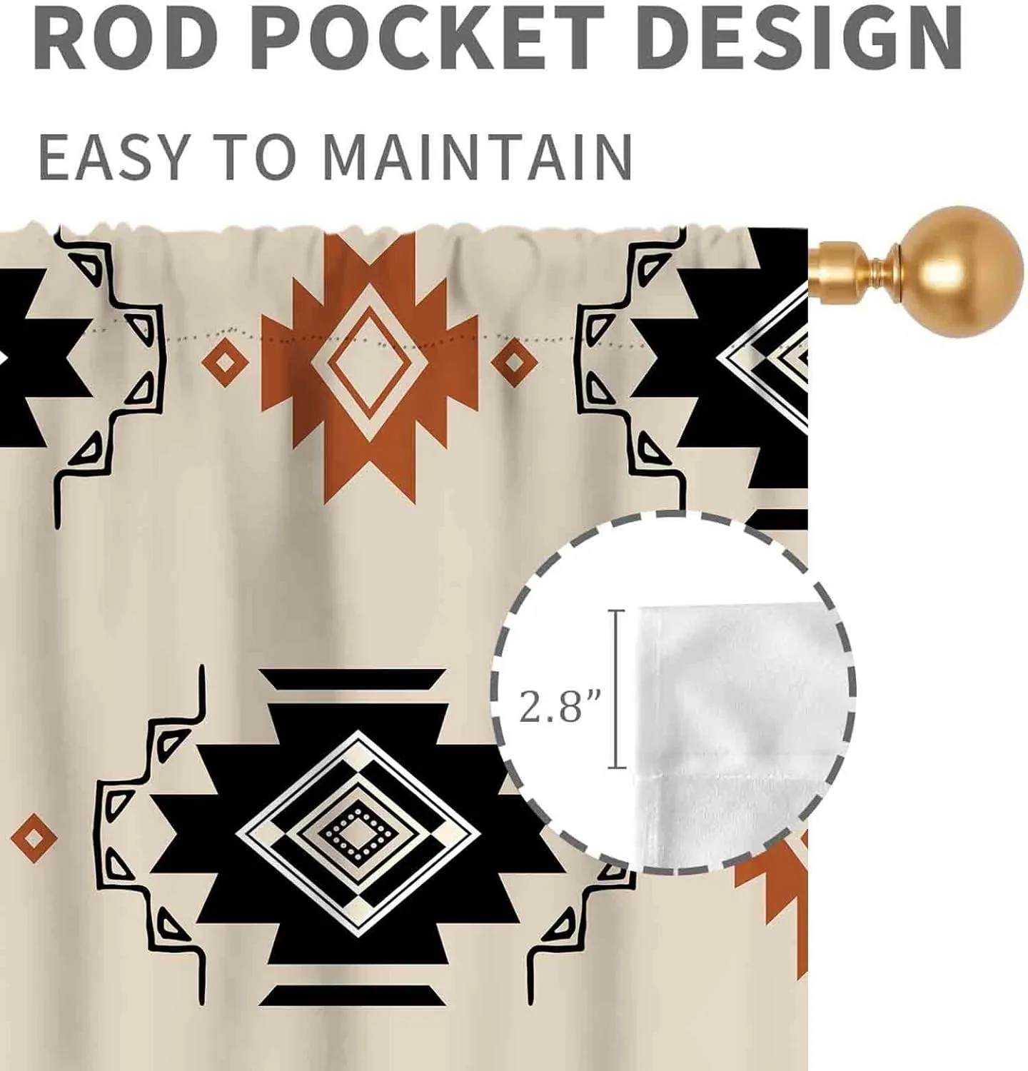 Western Aztec Curtains, Boho Abstract Tribal Geometric Pattern Ethnic Southwestern Rustic Window Drapery Treatments for Bedroom Living Room Kitchen Bathroom 2 Panels Set, 42"x45" Inch