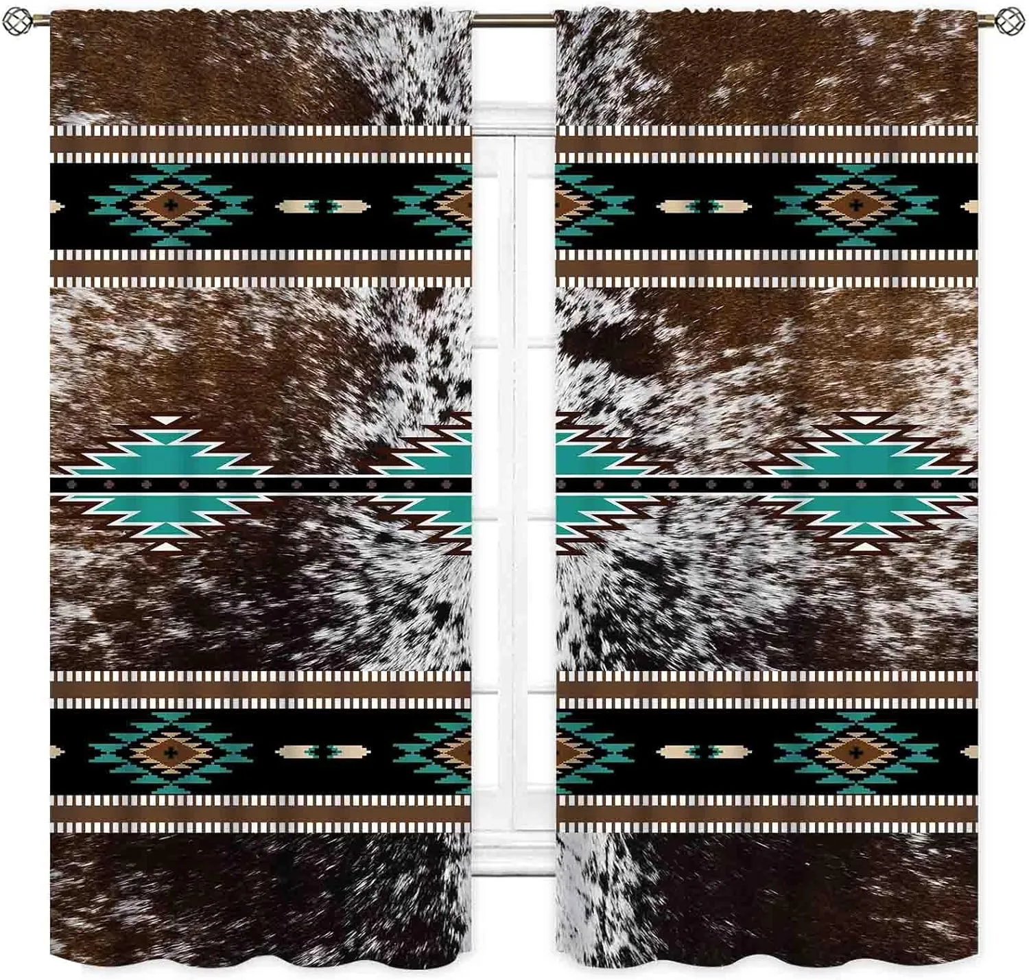 Western Curtains for Bedroom, Southwestern Brown Cow Print Highland Cowhide Cow Skin Fur Printed Rustic Farmhouse Cottage Kitchen Drapery for Living Room Bathroom Window 2 Panels, 42"x45" Inch
