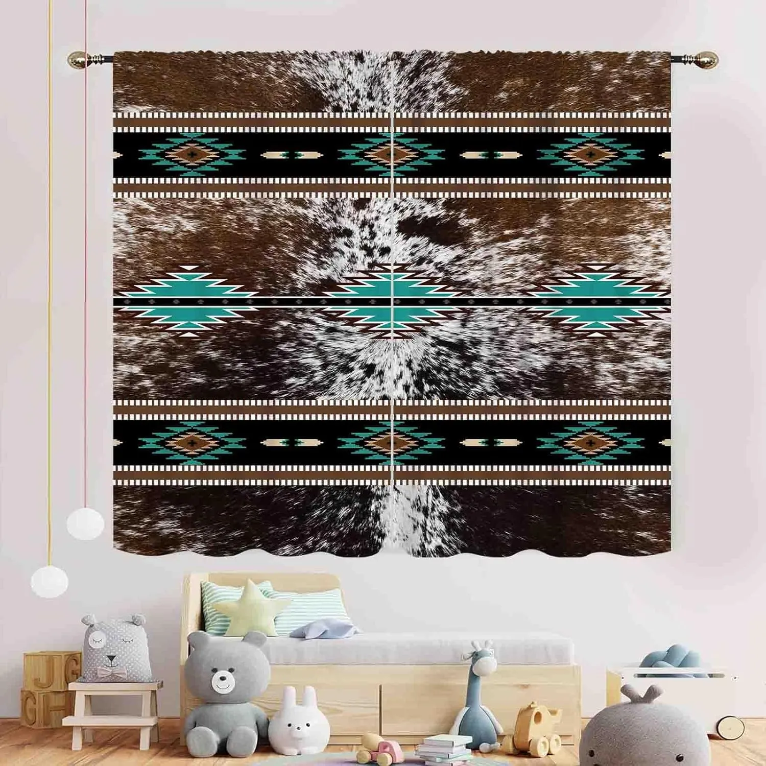 Western Curtains for Bedroom, Southwestern Brown Cow Print Highland Cowhide Cow Skin Fur Printed Rustic Farmhouse Cottage Kitchen Drapery for Living Room Bathroom Window 2 Panels, 42"x45" Inch