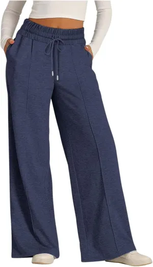 Wide Leg Sweatpants Women High Waisted Baggy Sweat Pants Elastic Drawstring Loose Running Lounge Pants with Pockets
