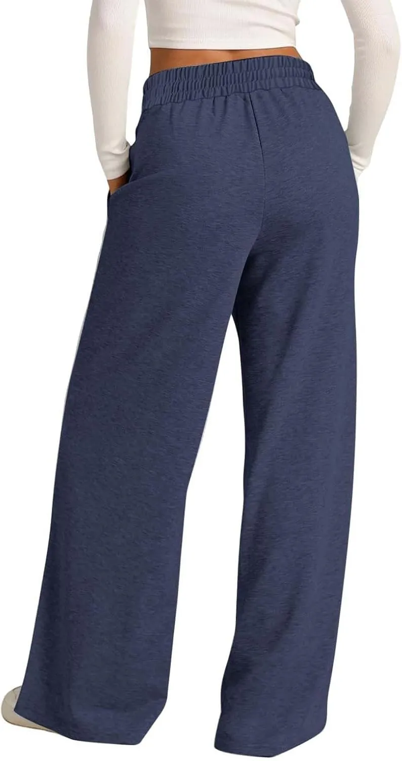 Wide Leg Sweatpants Women High Waisted Baggy Sweat Pants Elastic Drawstring Loose Running Lounge Pants with Pockets