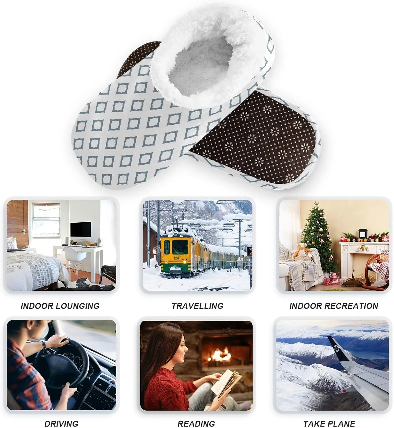 Winter House Slippers for Women/Men with Red Flower Background Element Cozy Fleece Slippers