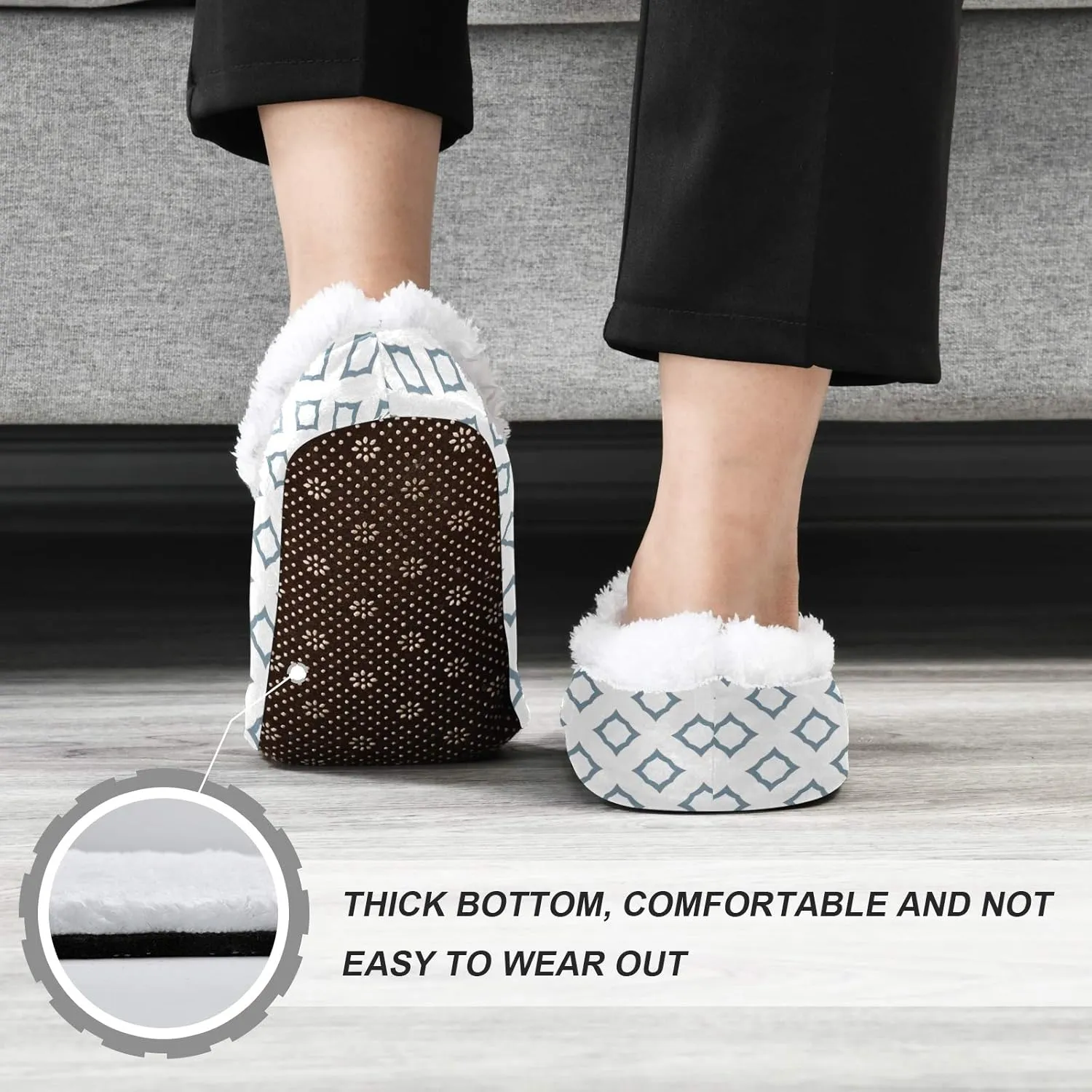Winter House Slippers for Women/Men with Red Flower Background Element Cozy Fleece Slippers