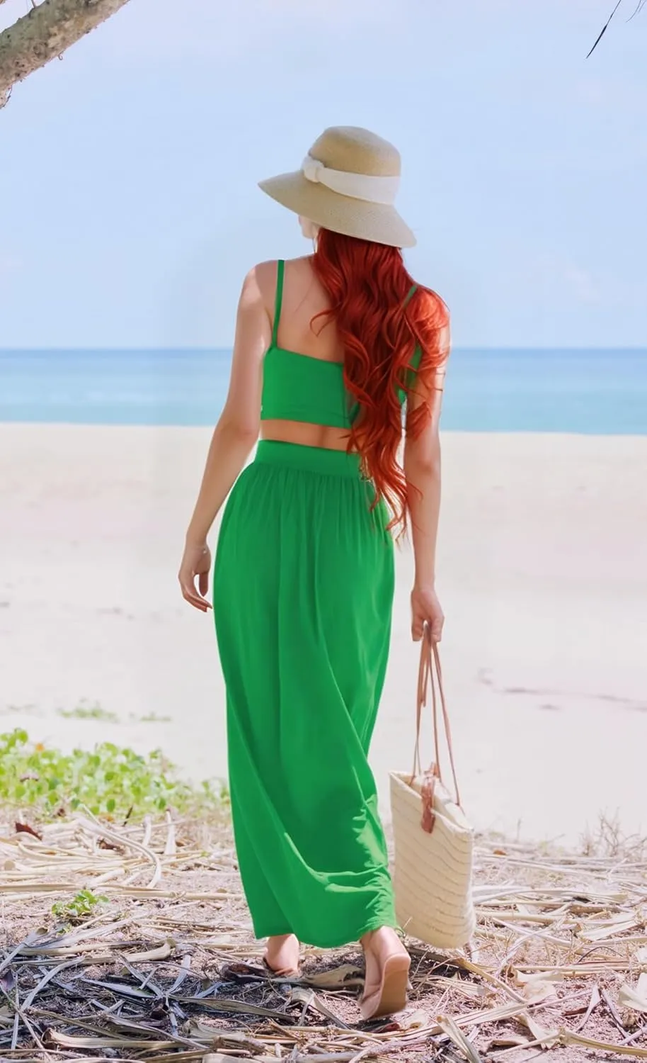 Women Sexy 2 Piece Outfits Dress Chiffon Strap Deep V Neck Bra Crop Top High Split Maxi Dresses Skirt Set