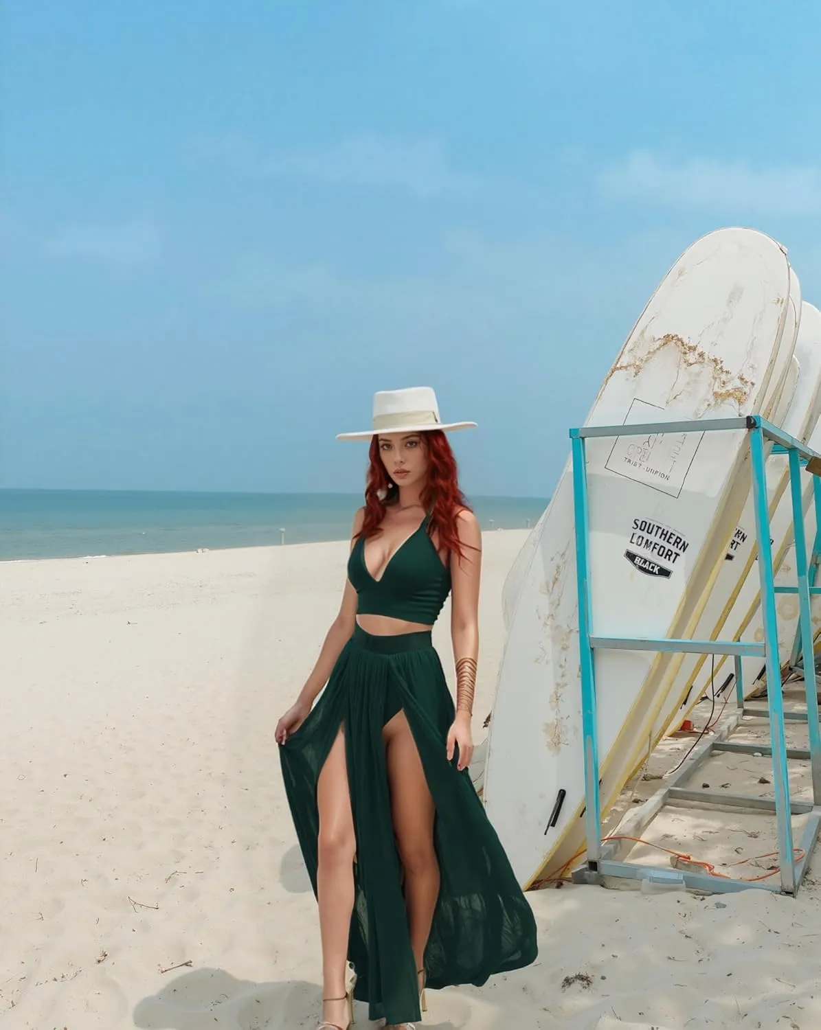 Women Sexy 2 Piece Outfits Dress Chiffon Strap Deep V Neck Bra Crop Top High Split Maxi Dresses Skirt Set
