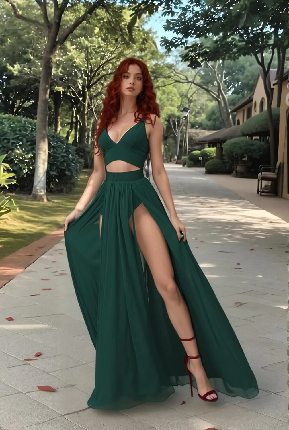 Women Sexy 2 Piece Outfits Dress Chiffon Strap Deep V Neck Bra Crop Top High Split Maxi Dresses Skirt Set