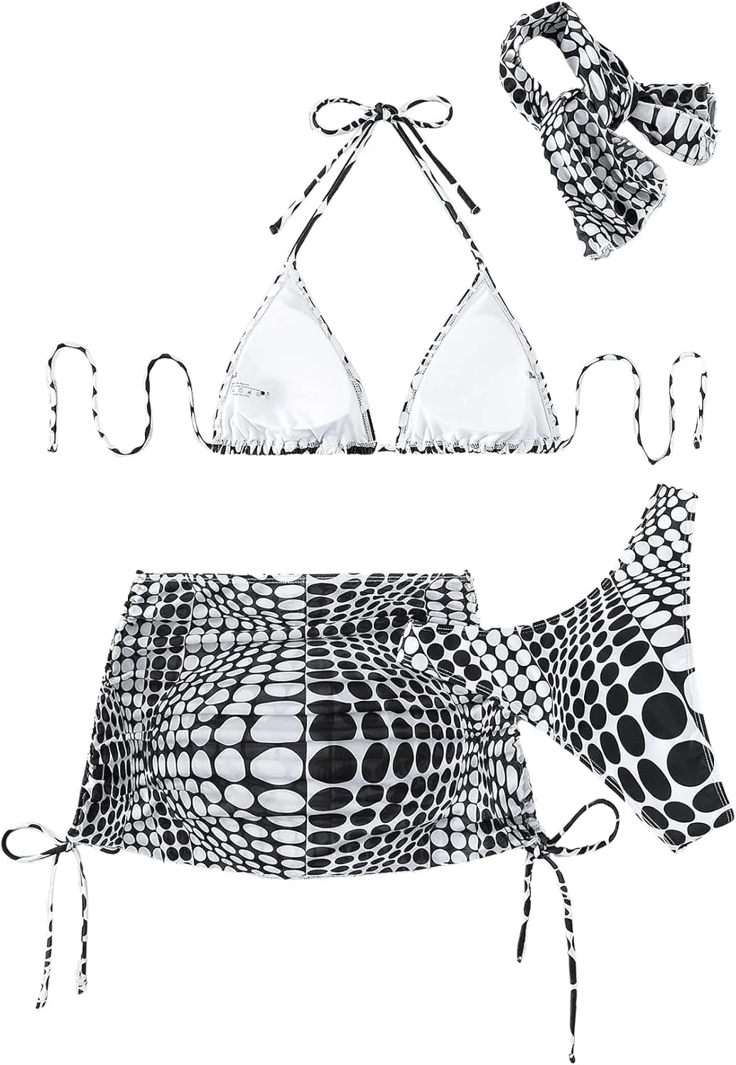 Women's 4 Piece Swimsuits Halter Triangle Bikini Sets Bathing Suit with Mesh Cover Up Skirt & Bandana