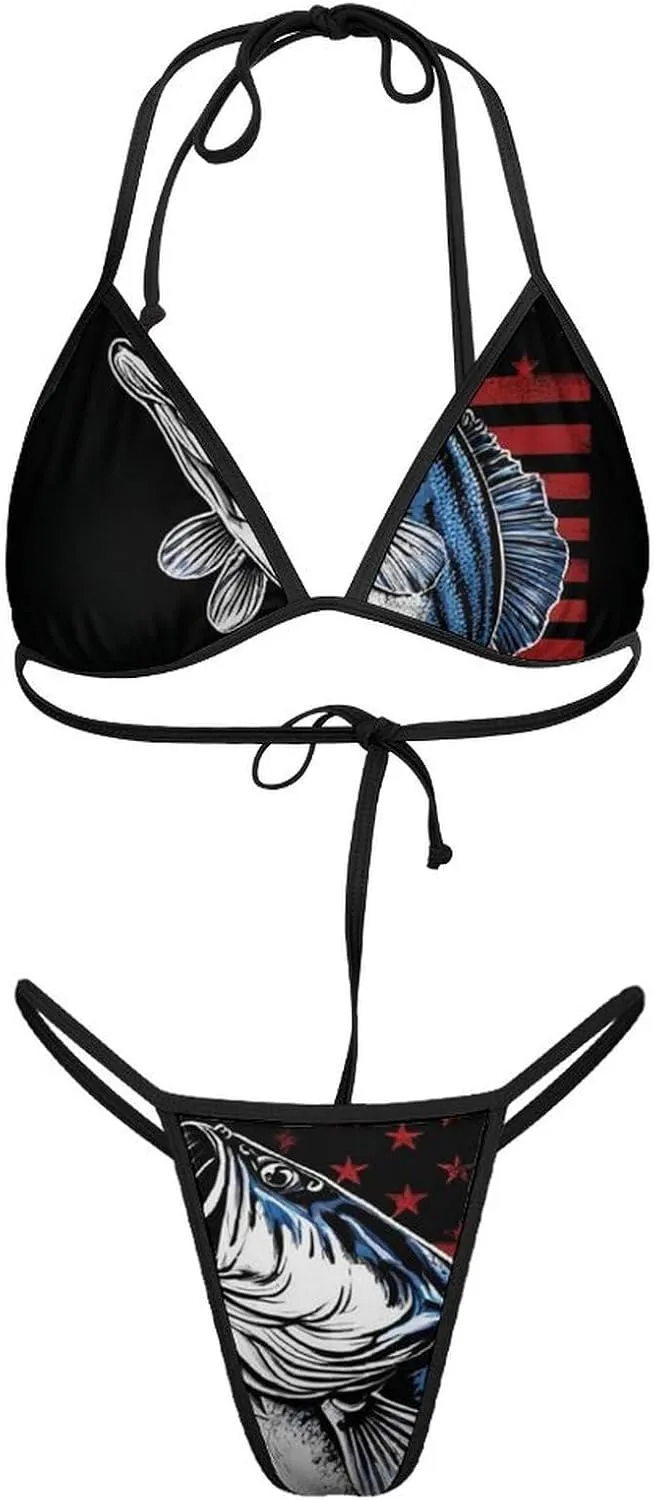 Women's Bikini Set Halter Two Piece Bathing Suit Cheeky Tie Side Thong Swimsuit