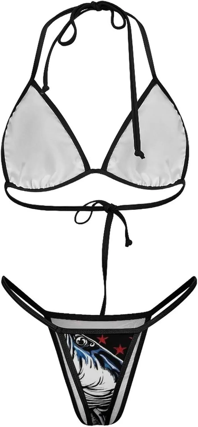 Women's Bikini Set Halter Two Piece Bathing Suit Cheeky Tie Side Thong Swimsuit