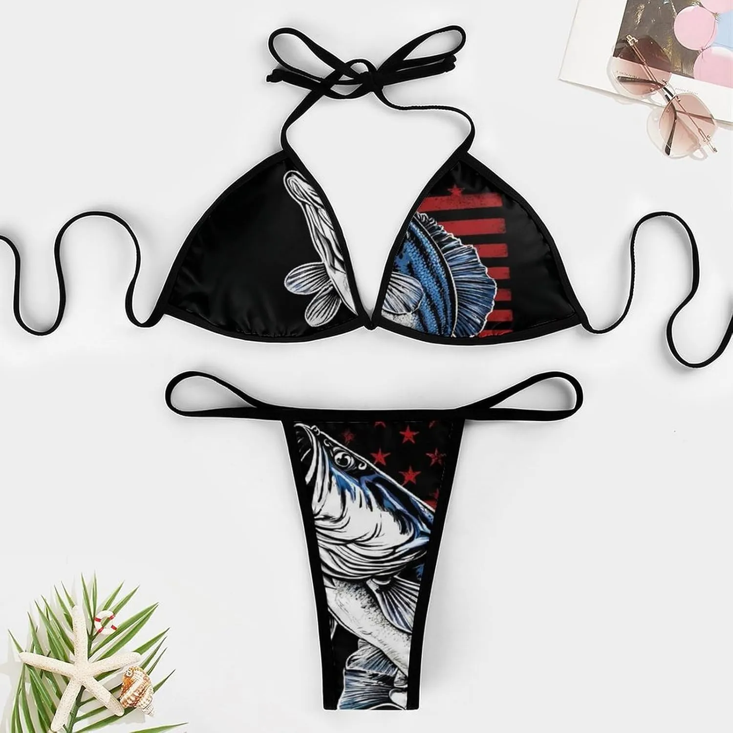 Women's Bikini Set Halter Two Piece Bathing Suit Cheeky Tie Side Thong Swimsuit