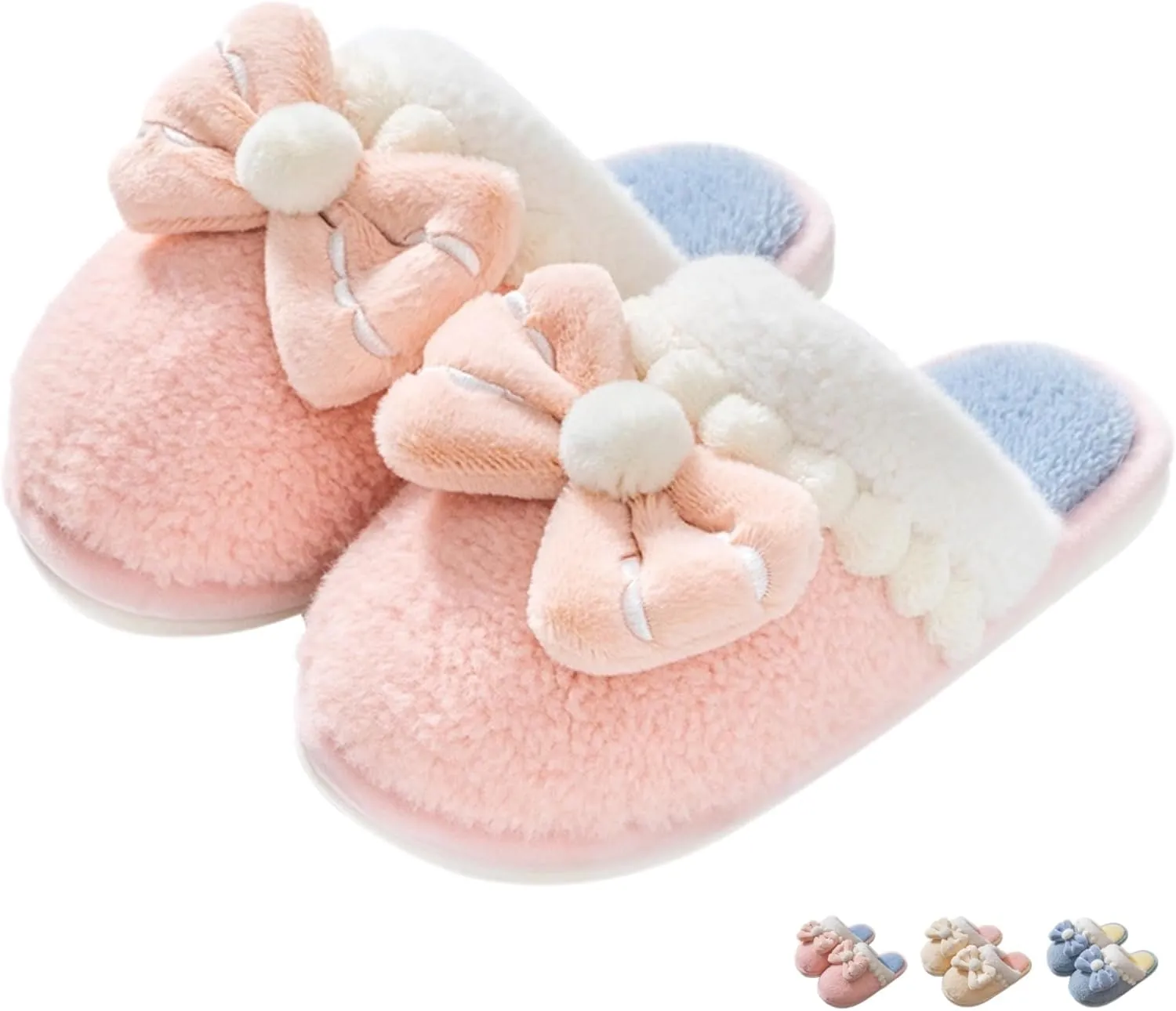 Women's Bow House Slippers Soft Fleece Plush Comfy Cotton Home Slippers with Bows Indoor Cute Bow Tie Slippers Cozy Slip On Slides Winter Warm Fuzzy Bedroom Slippers Shoes Non-Slip