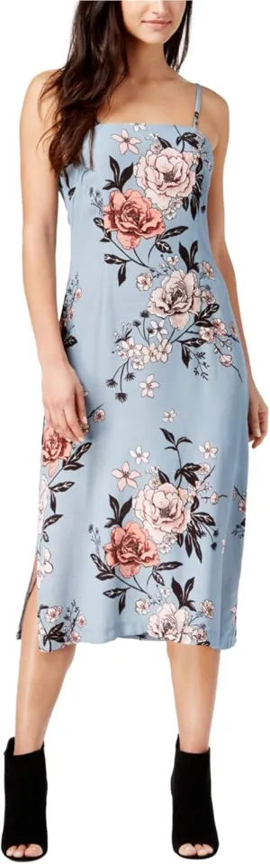 Womens Floral-Print Sleeveless Slip Dress Blue L