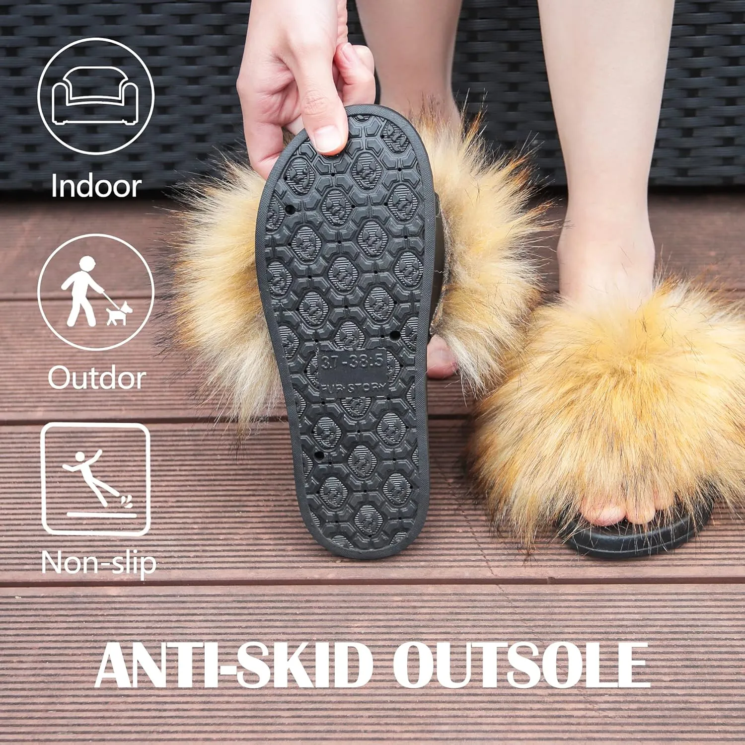 Women's Furry Slides Faux Fur Slides Fuzzy Slippers Fluffy Sandals Outdoor Indoor