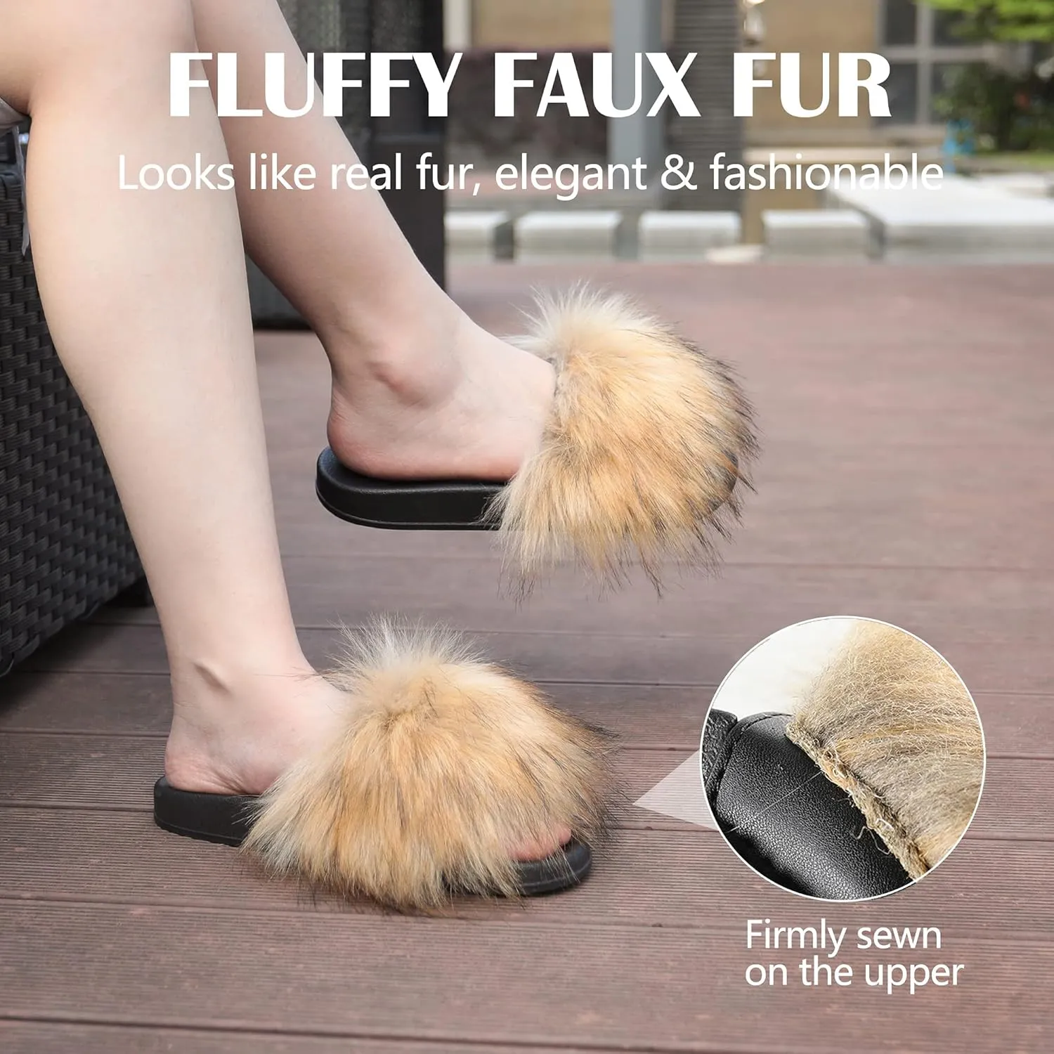 Women's Furry Slides Faux Fur Slides Fuzzy Slippers Fluffy Sandals Outdoor Indoor