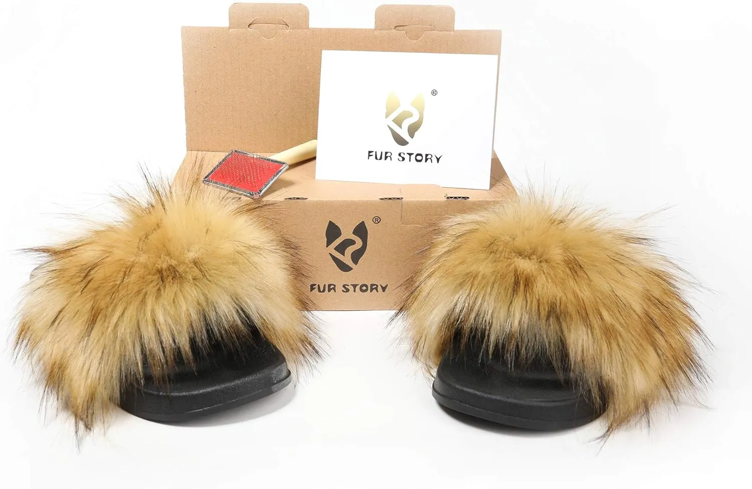 Women's Furry Slides Faux Fur Slides Fuzzy Slippers Fluffy Sandals Outdoor Indoor
