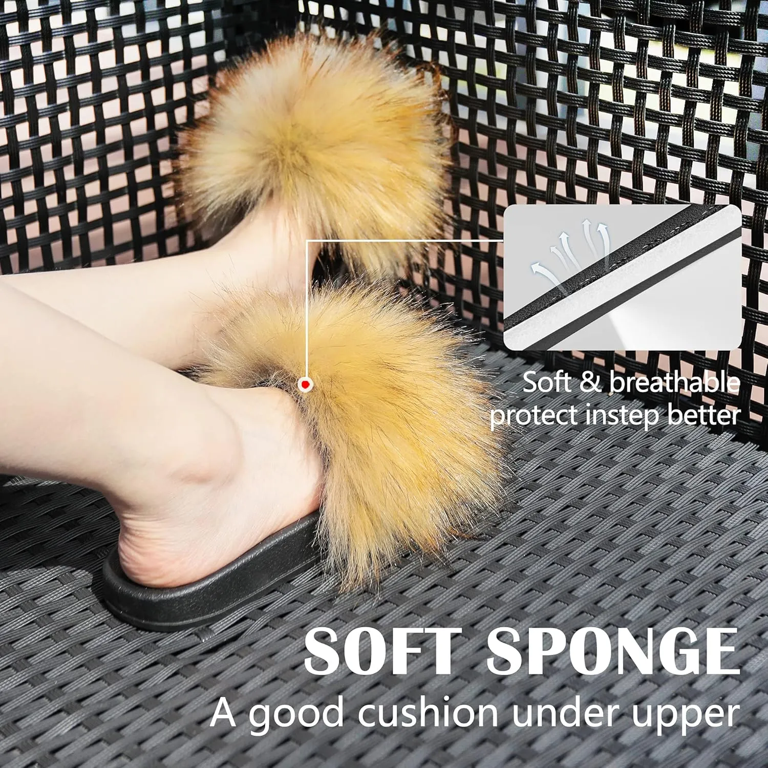 Women's Furry Slides Faux Fur Slides Fuzzy Slippers Fluffy Sandals Outdoor Indoor