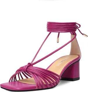 Womens Lace Up Evening Matte Open Toe Ankle Wrap Dress Strappy Chunky Low Heel Heeled Sandals 2.2 Inch
