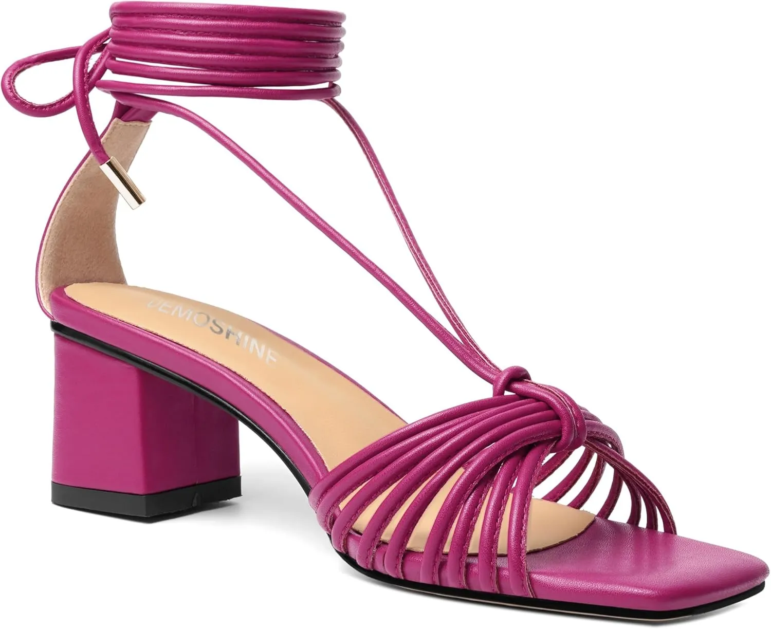 Womens Lace Up Evening Matte Open Toe Ankle Wrap Dress Strappy Chunky Low Heel Heeled Sandals 2.2 Inch