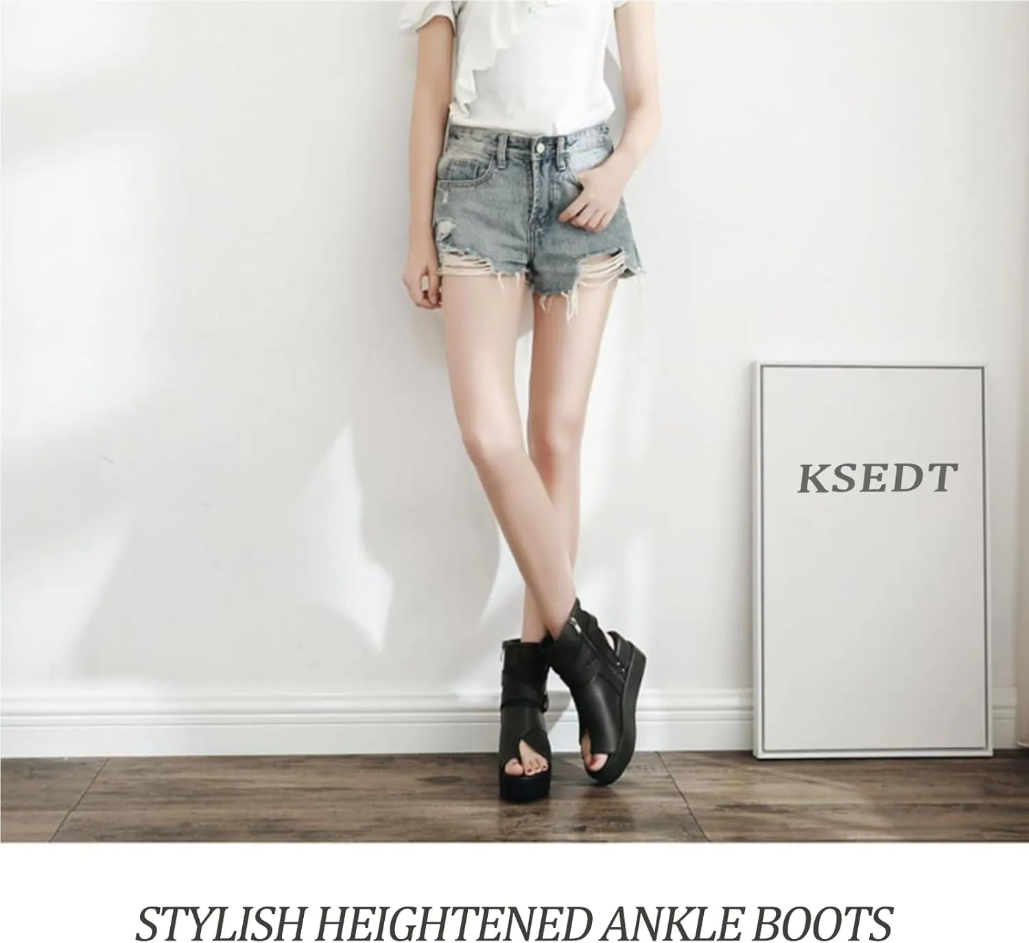 Women's Leather High Top Cut Out Platform Thong Sandals with Belt Buckle Summer Clip Toe Backless Casual Ankle Boots Lightweight Comfortable Roman Sandals