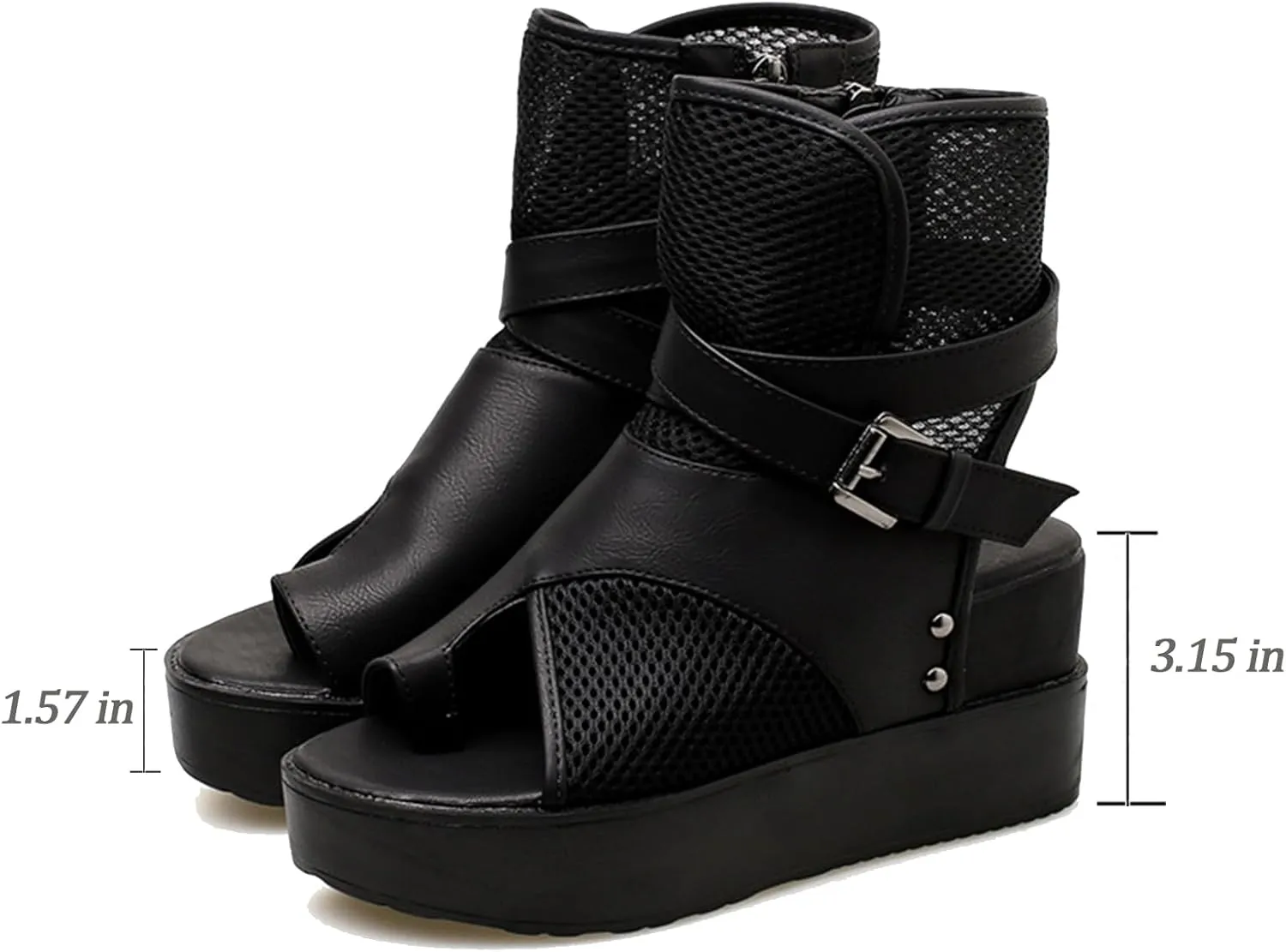Women's Leather High Top Cut Out Platform Thong Sandals with Belt Buckle Summer Clip Toe Backless Casual Ankle Boots Lightweight Comfortable Roman Sandals