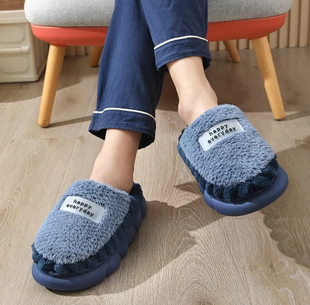 Womens Men Fuzzy Memory Foam Slippers Solid Fluffy Closed Toe Warm Winter Slippers Fur Cozy Platform Slide Slippers Comfy Soft Non-Slip House Shoes Indoor Outdoor