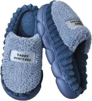 Womens Men Fuzzy Memory Foam Slippers Solid Fluffy Closed Toe Warm Winter Slippers Fur Cozy Platform Slide Slippers Comfy Soft Non-Slip House Shoes Indoor Outdoor
