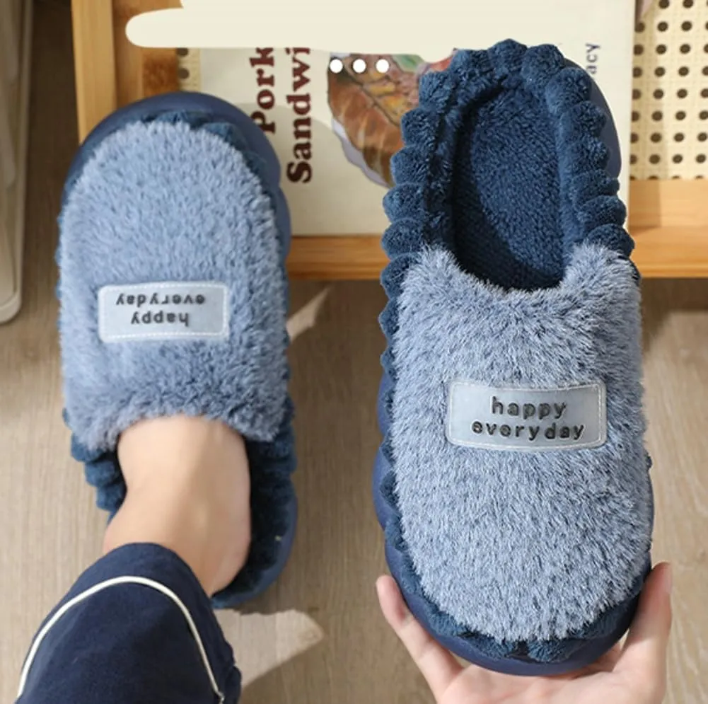 Womens Men Fuzzy Memory Foam Slippers Solid Fluffy Closed Toe Warm Winter Slippers Fur Cozy Platform Slide Slippers Comfy Soft Non-Slip House Shoes Indoor Outdoor