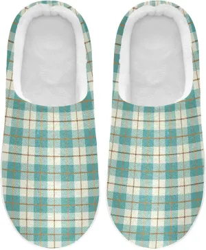 Womens Mens Memory Foam Slippers Warm Plush Anti-Slip Rubber Sole House Slide Sandals Bedroom Home Indoor L Buffalo Plaid Tartan Check Scotland Fashion Teal Pattern