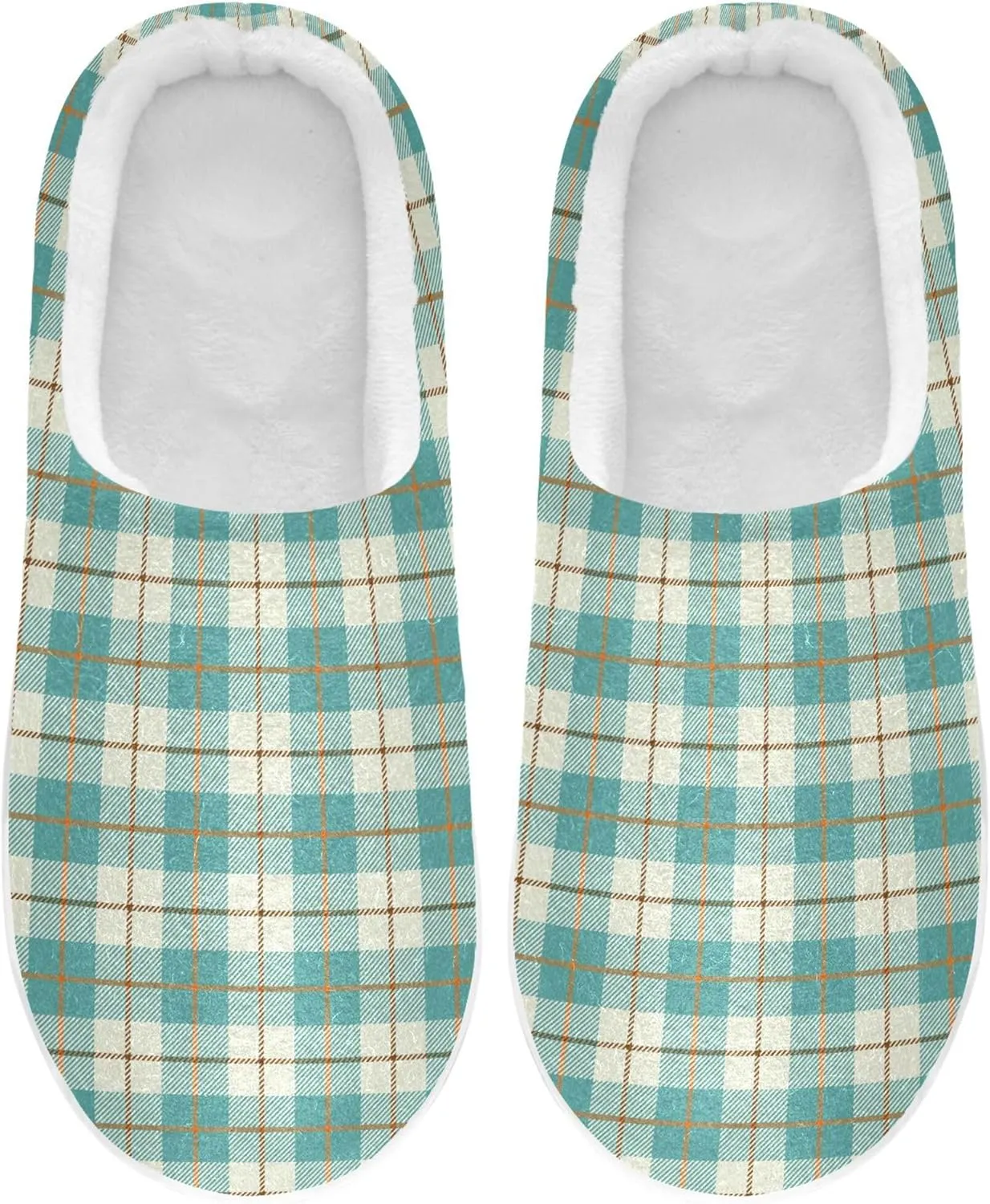 Womens Mens Memory Foam Slippers Warm Plush Anti-Slip Rubber Sole House Slide Sandals Bedroom Home Indoor L Buffalo Plaid Tartan Check Scotland Fashion Teal Pattern