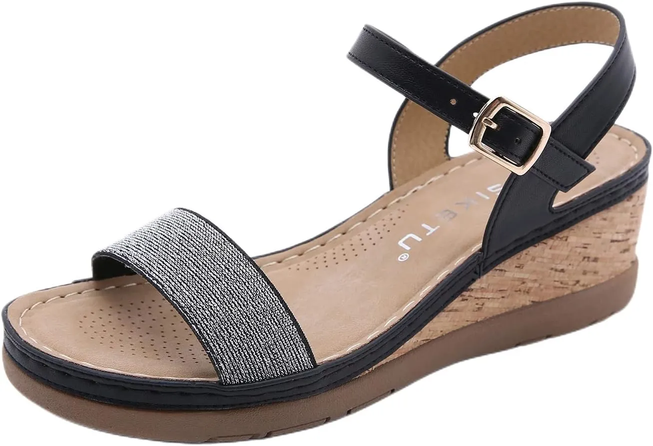 Women's Open Toe Sandals Ankle Strap Buckle Platform Wedge Slides Sandals Dressy Casual Summer Walking Shoes for Women Comfortable Outdoor Shoes