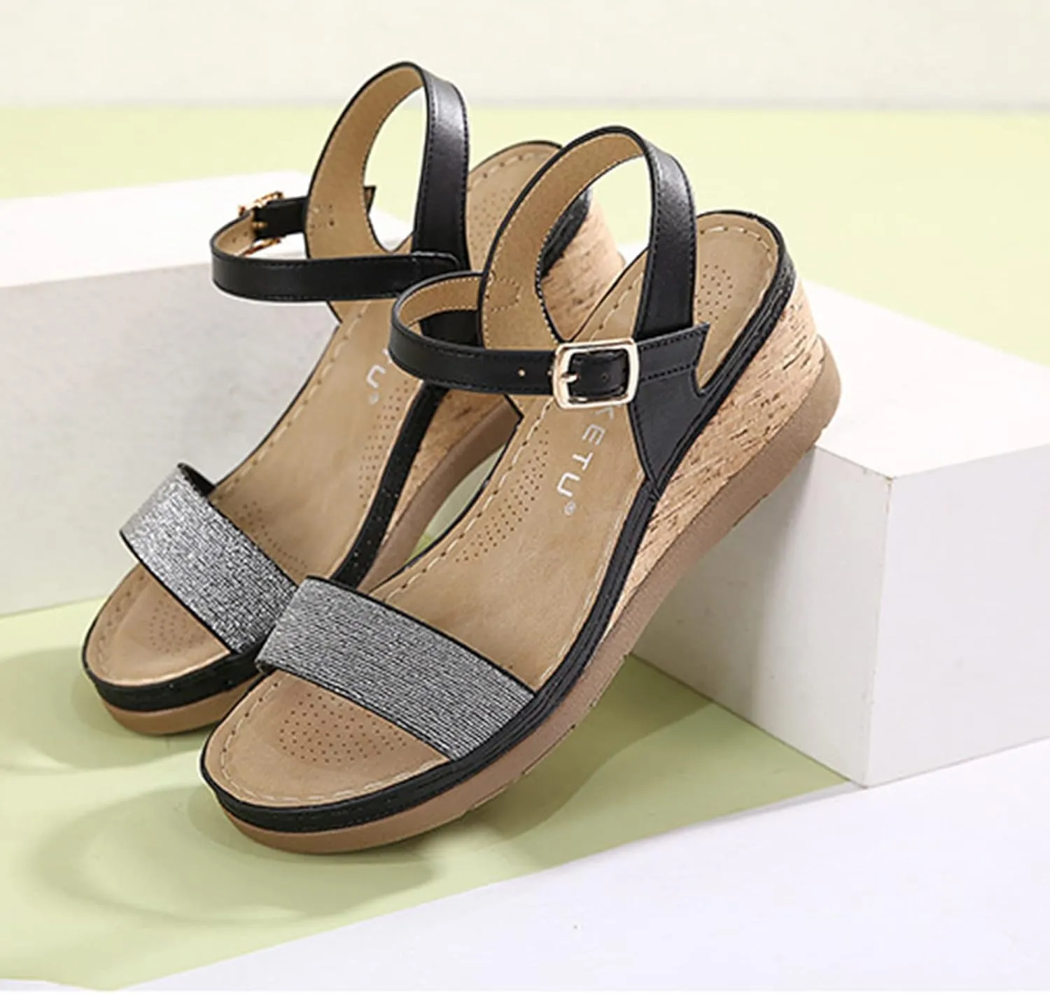 Women's Open Toe Sandals Ankle Strap Buckle Platform Wedge Slides Sandals Dressy Casual Summer Walking Shoes for Women Comfortable Outdoor Shoes