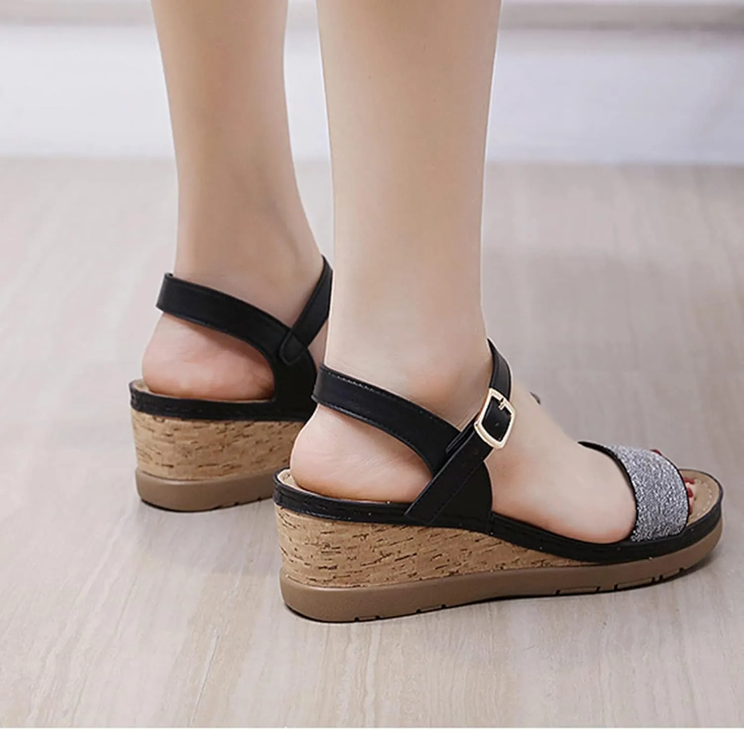 Women's Open Toe Sandals Ankle Strap Buckle Platform Wedge Slides Sandals Dressy Casual Summer Walking Shoes for Women Comfortable Outdoor Shoes