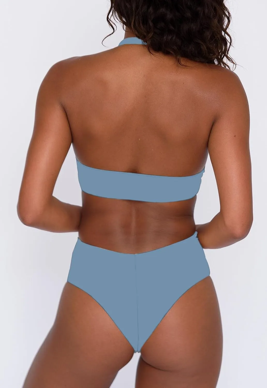 Women's Sexy High Leg Triangle Halter Bikini Set Padded Cup Bikini Cheeky Swimsuit V Cut Thong Bathing Suit