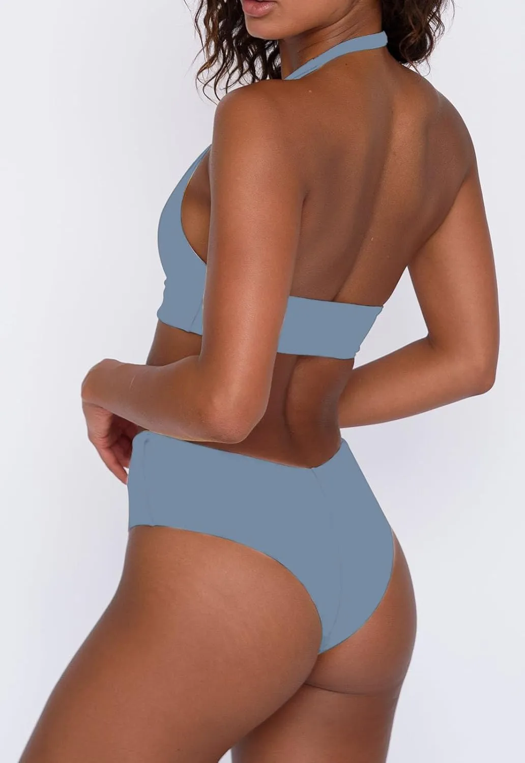 Women's Sexy High Leg Triangle Halter Bikini Set Padded Cup Bikini Cheeky Swimsuit V Cut Thong Bathing Suit