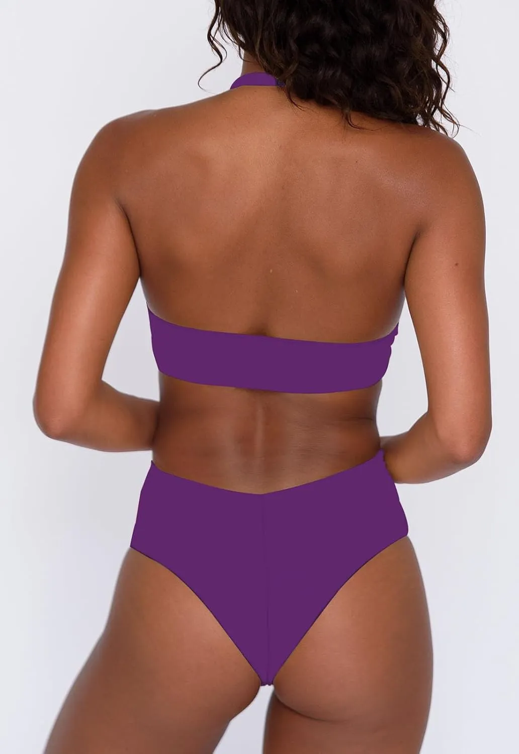 Women's Sexy High Leg Triangle Halter Bikini Set Padded Cup Bikini Cheeky Swimsuit V Cut Thong Bathing Suit