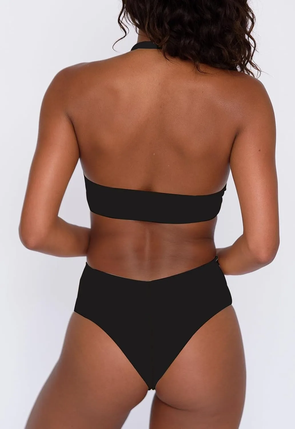 Women's Sexy High Leg Triangle Halter Bikini Set Padded Cup Bikini Cheeky Swimsuit V Cut Thong Bathing Suit