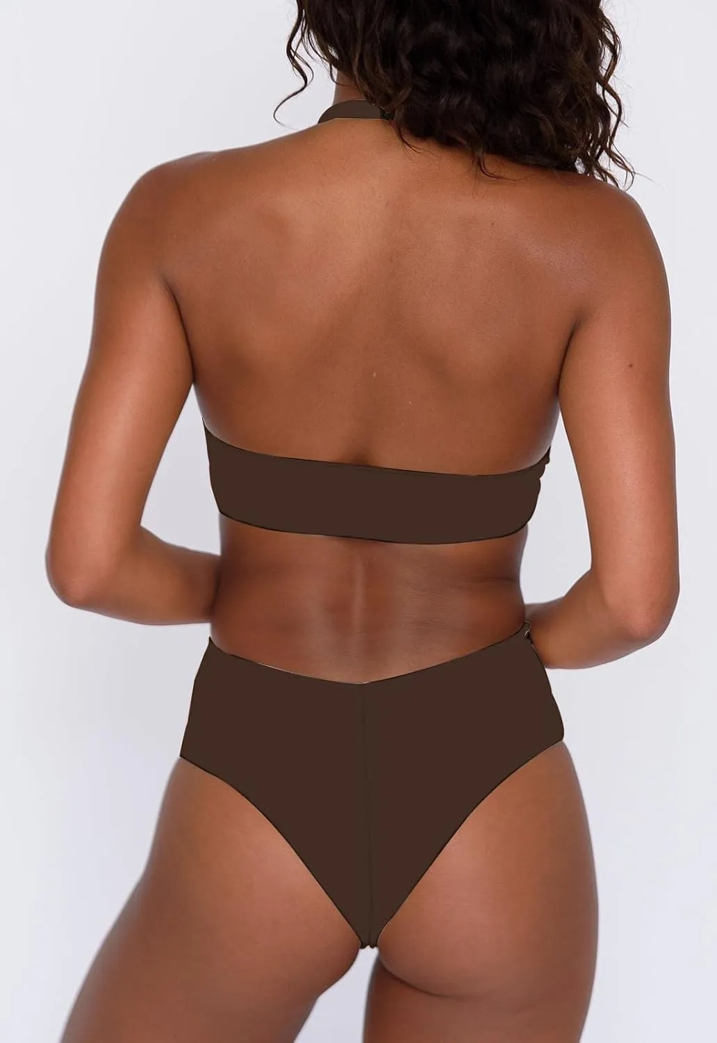 Women's Sexy High Leg Triangle Halter Bikini Set Padded Cup Bikini Cheeky Swimsuit V Cut Thong Bathing Suit