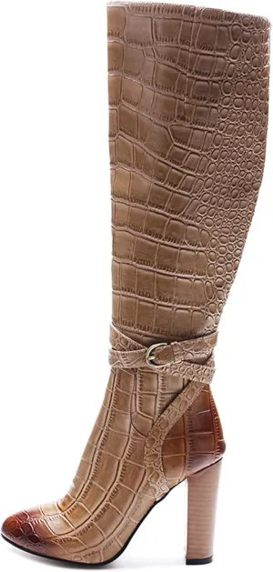 Womens Sexy Thigh High Boots Fashion Crocodile Pattern 5IN Chunky Heeled Zip Booties Winter Wearing Booties Sexy Stripper Club Party Prom Pumps