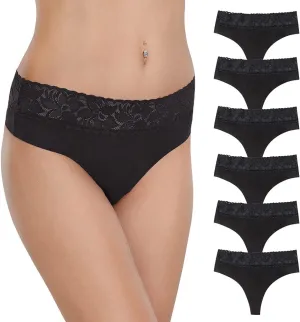 Women's Thongs Underwear Cotton Seamless Thongs for Women Lace Trim Panties