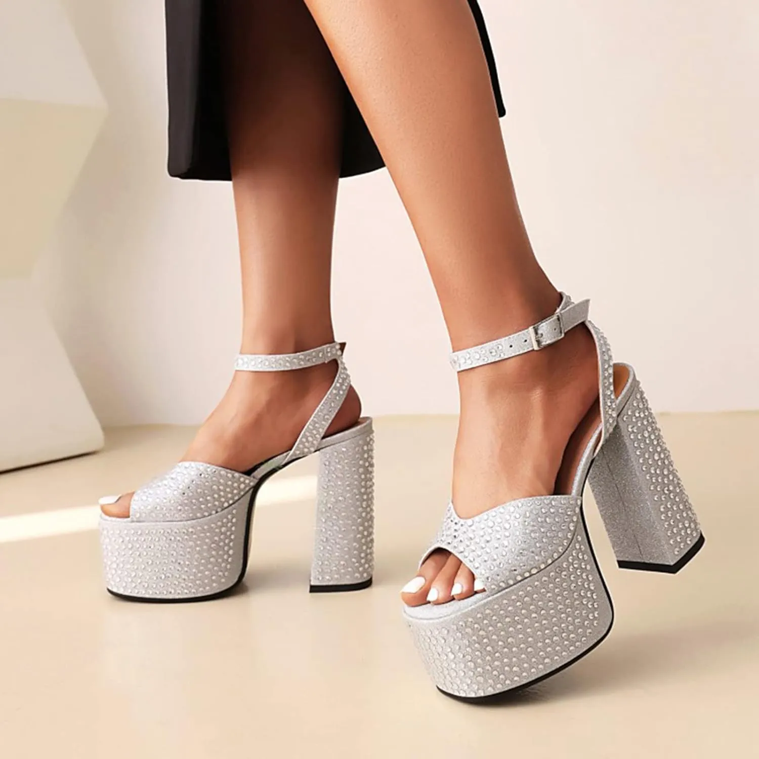 Women's Vintage Rhinestones Mary Jane High Heel Gothic Chunky Heel Pumps Wedding Dress Court Shoes Halloween Witch Cosplay Shoes