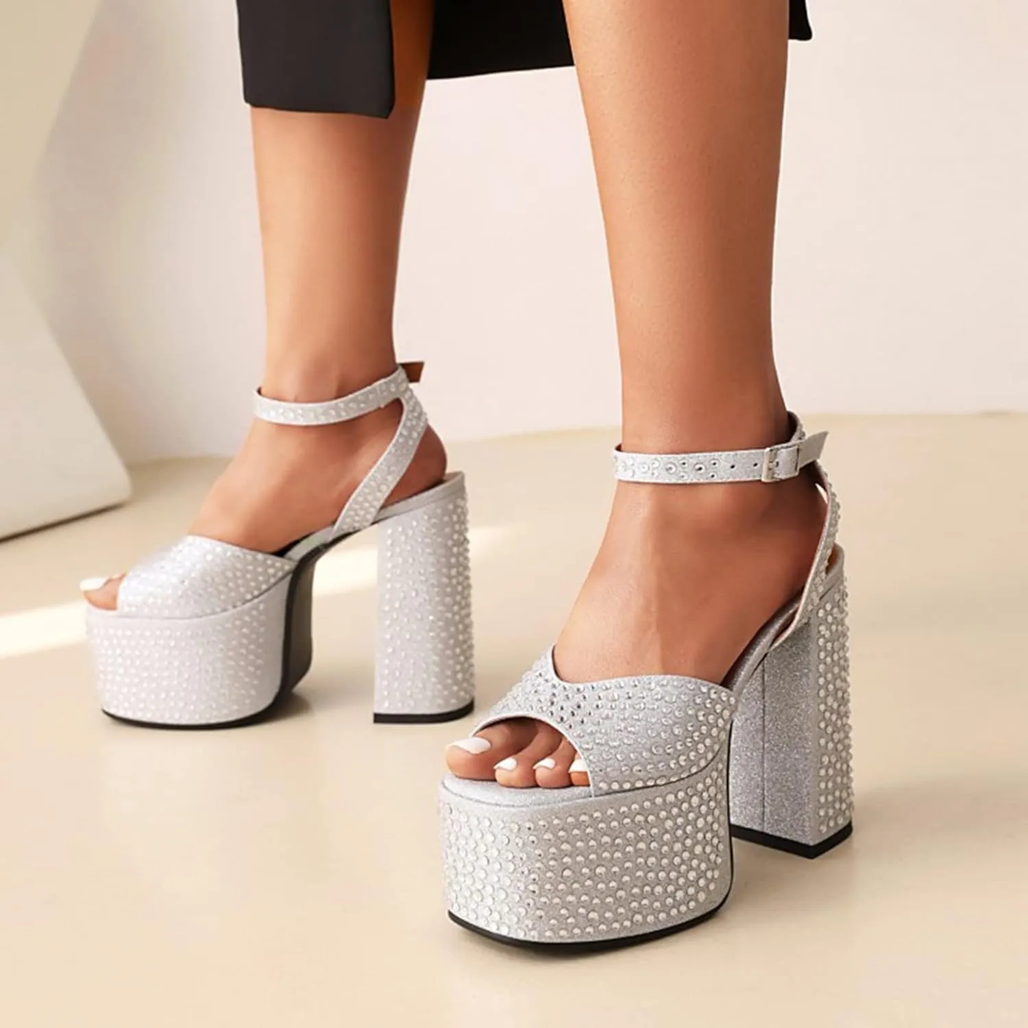 Women's Vintage Rhinestones Mary Jane High Heel Gothic Chunky Heel Pumps Wedding Dress Court Shoes Halloween Witch Cosplay Shoes