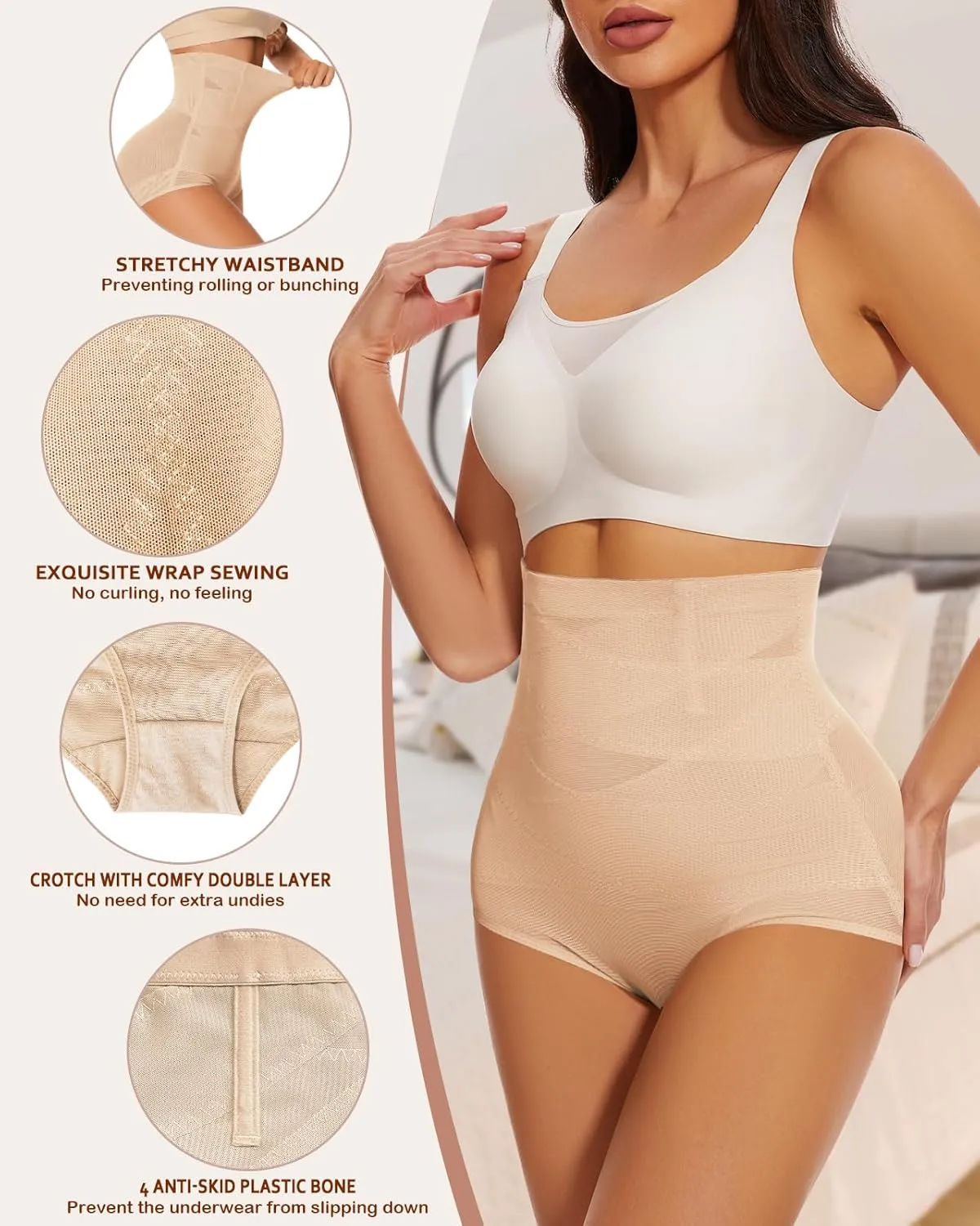 WOWENY Tummy Control Shapewear Panties for Women High Waist Seamless Panties Butt Lifter Underwear Comfy Body Shaper