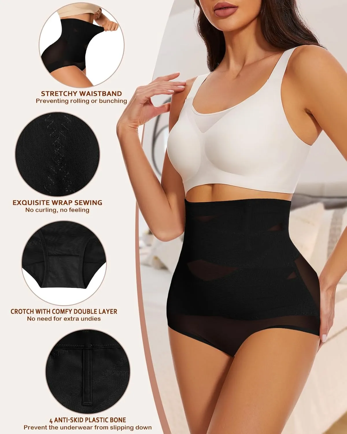 WOWENY Tummy Control Shapewear Panties for Women High Waist Seamless Panties Butt Lifter Underwear Comfy Body Shaper