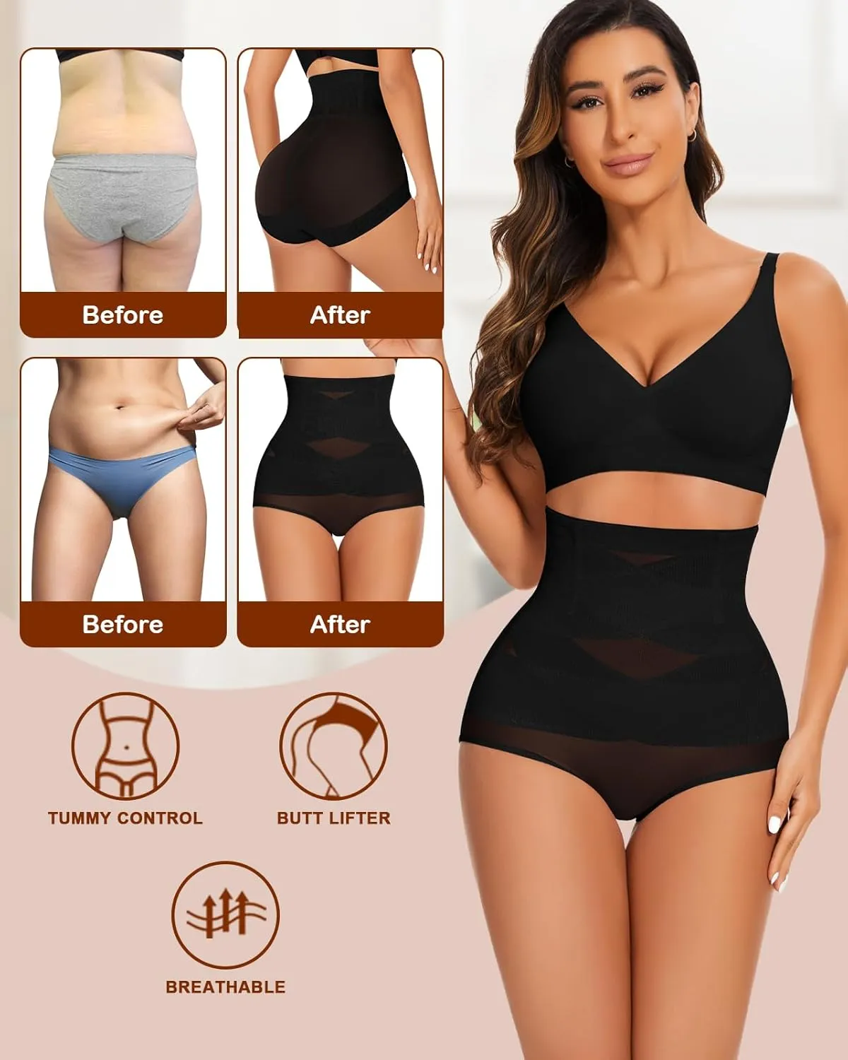 WOWENY Tummy Control Shapewear Panties for Women High Waist Seamless Panties Butt Lifter Underwear Comfy Body Shaper
