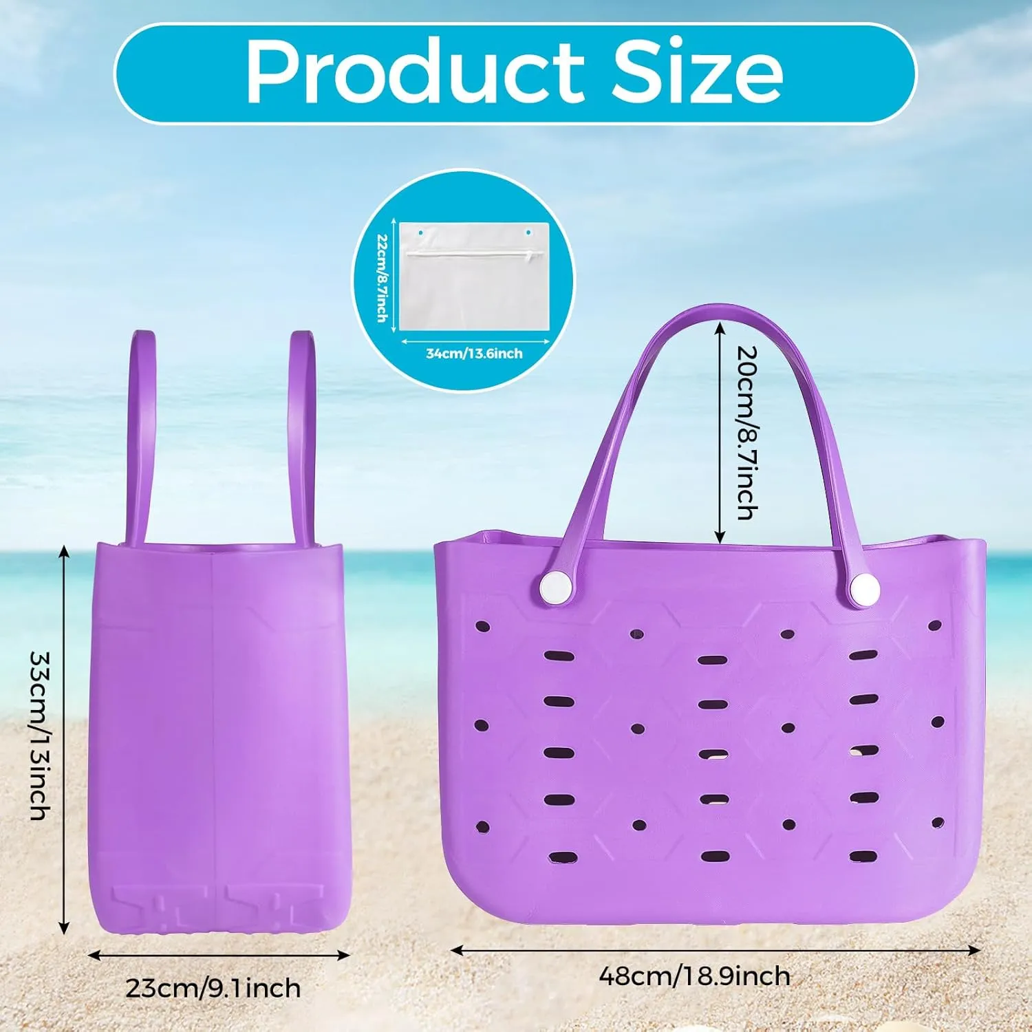 X-Large Rubber Beach Tote for Men & Women, Large Capacity Travel Bag for Boat & Pool
